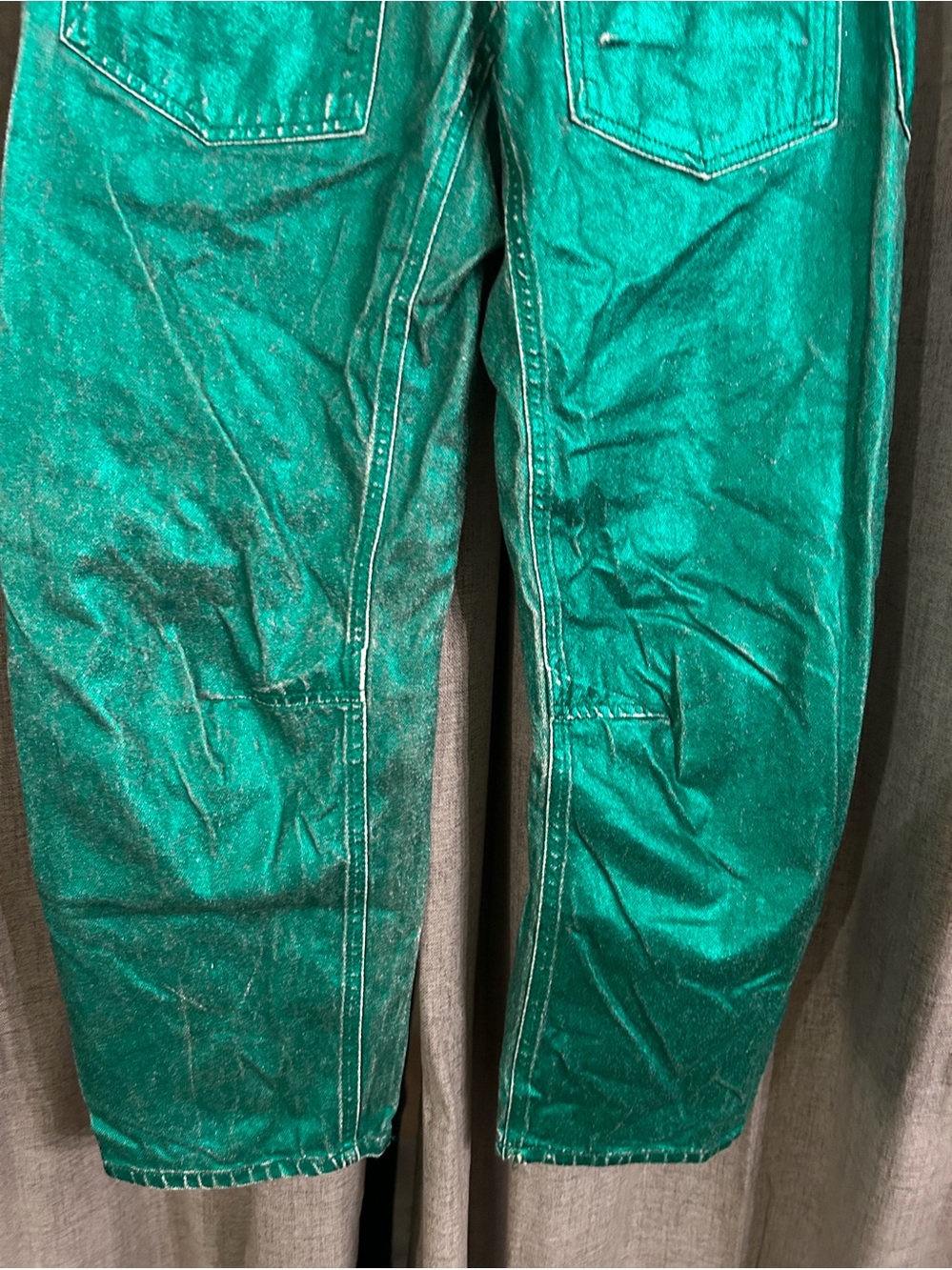 3. Free People Moxie barrel jeans metallic emerald green 24 & 28 - Picture 8 of 16
